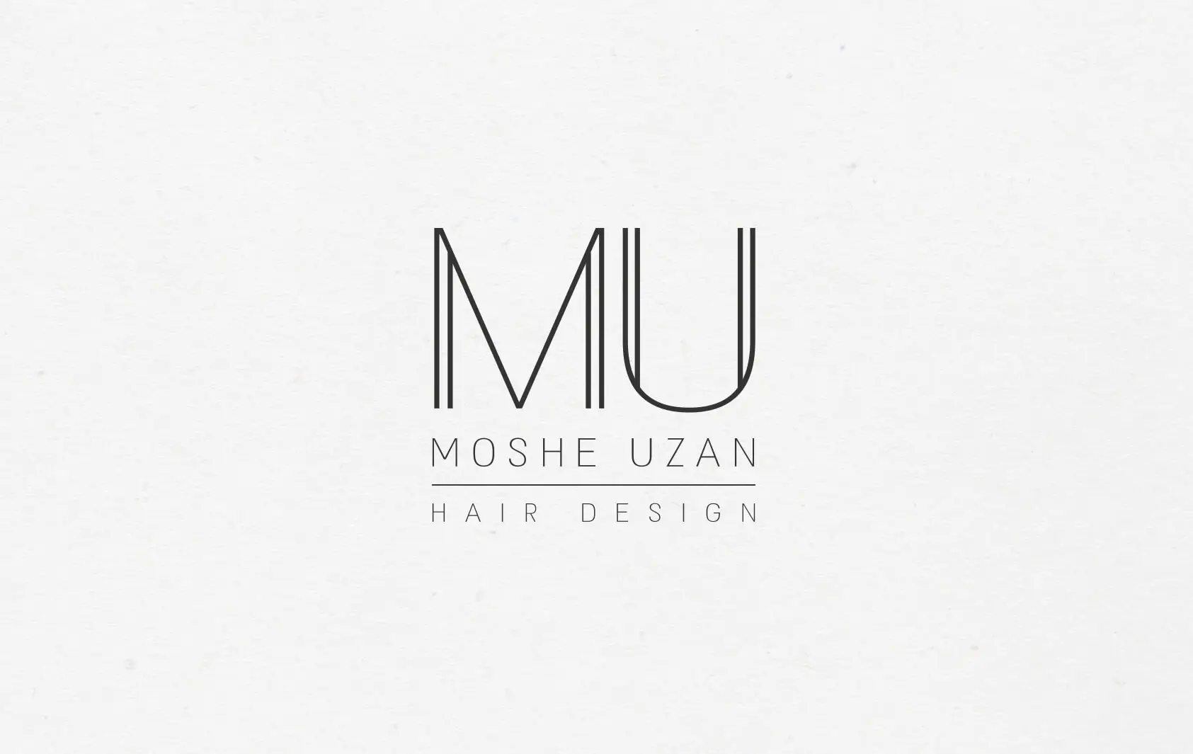 לוגו MU Moshe Uzan Hair Design בשחור מינימליסטי על רקע בהיר