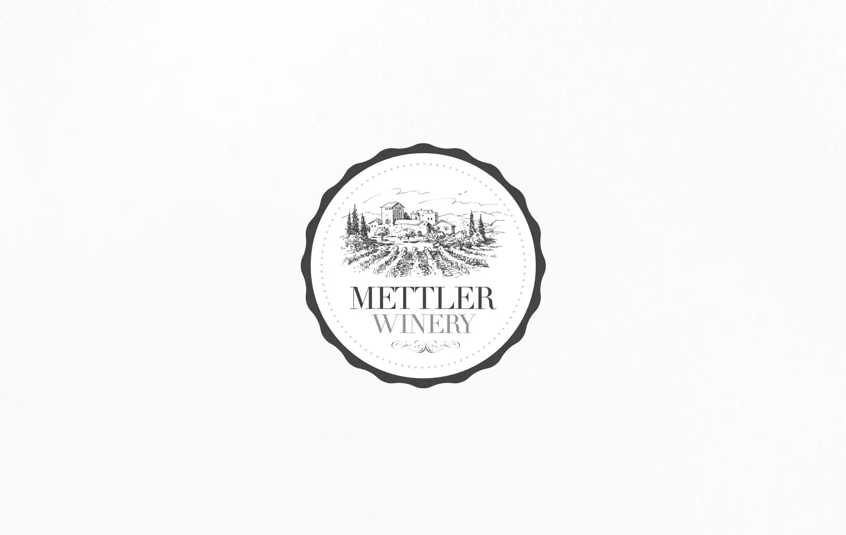 לוגו עגול METTLER WINERY עם איור כרם ובית בסגנון וינטייג