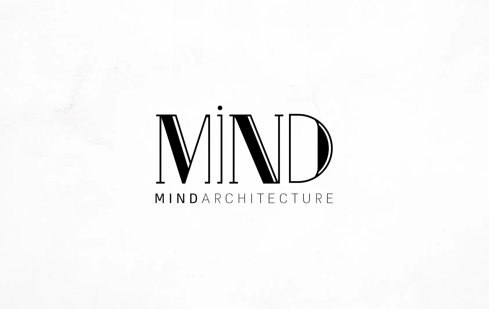 לוגו MIND Architecture בעיצוב טיפוגרפי שחור לבן עם נקודה מעל האות I