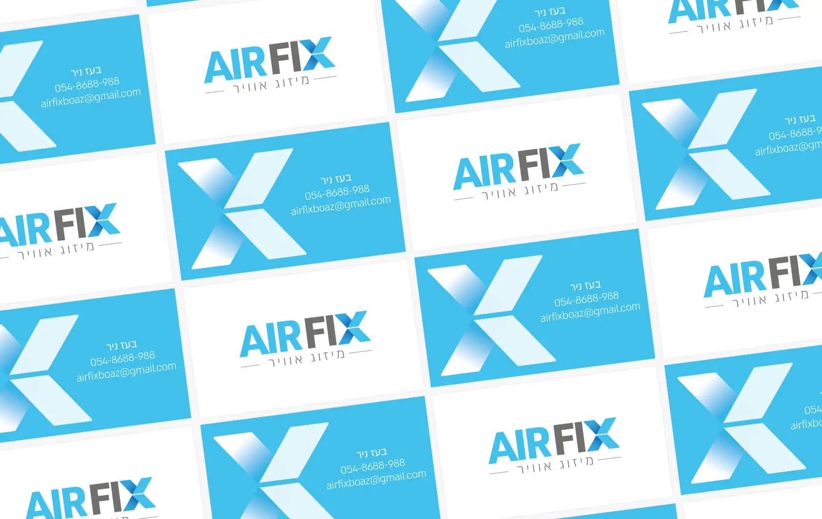 מיצוג כרטיסי ביקור לחברת AIR FIX מיזוג אוויר עם לוגו ופרטי קשר