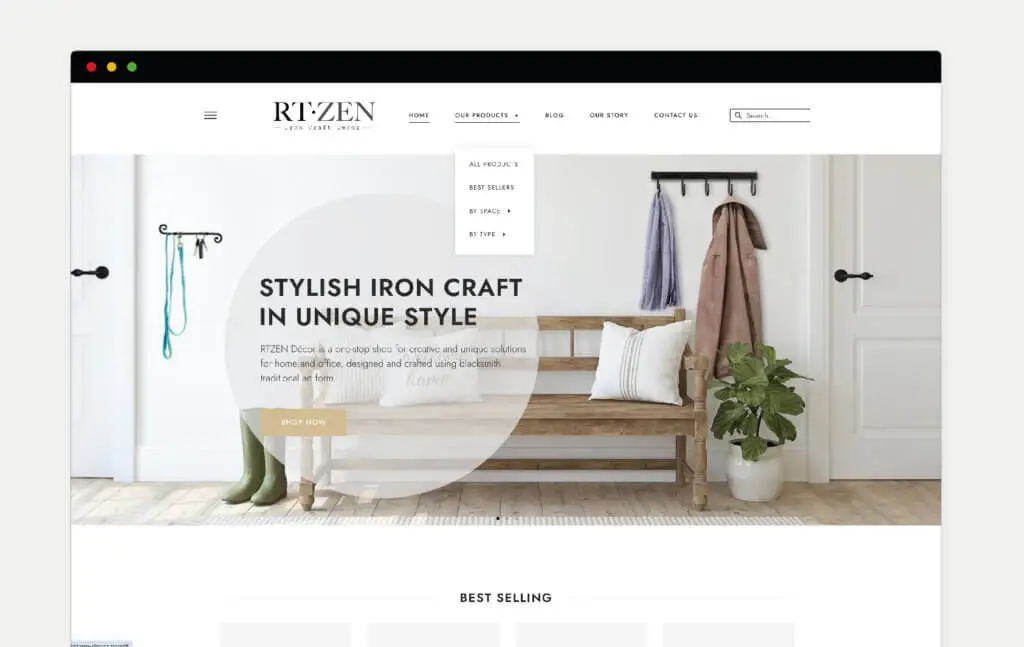 RTZEN Décor – עיצוב ובניית אתר קטלוג וחנות מבוססת אמזון לאומנות בברזל